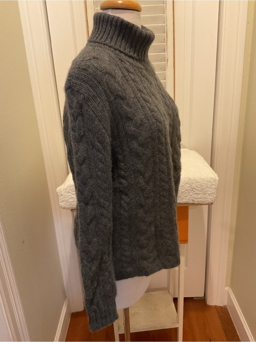 Johnstons of Elgin Cashmere Turtleneck Cable Knit Sweater - Gray - Picture 2 of 5